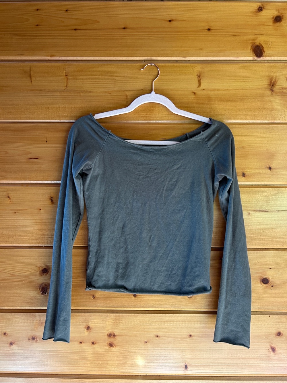 Brandy Melville Olive Green Long Sleeve Crop Top